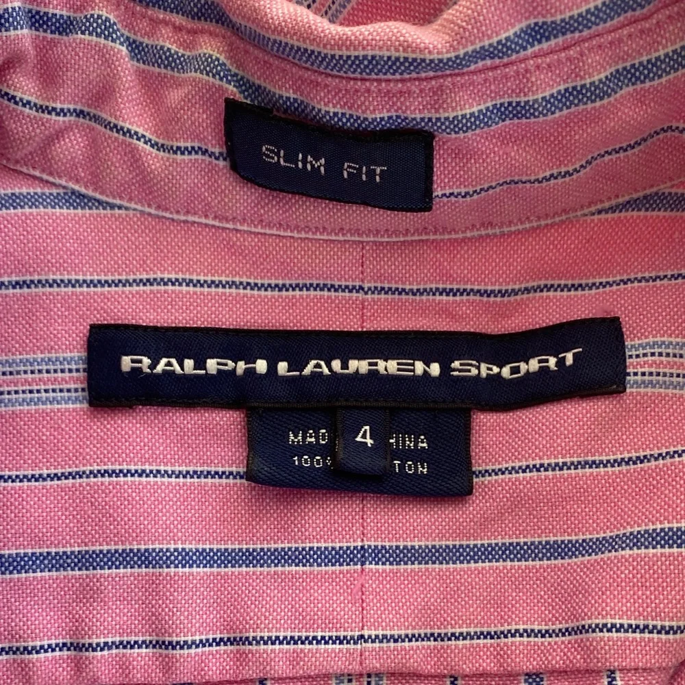 Vintage Ralph Lauren Sport Y2K Pink‎ Stripe Shirt Collar Button Up Size 4 Cotton - Picture 4 of 5